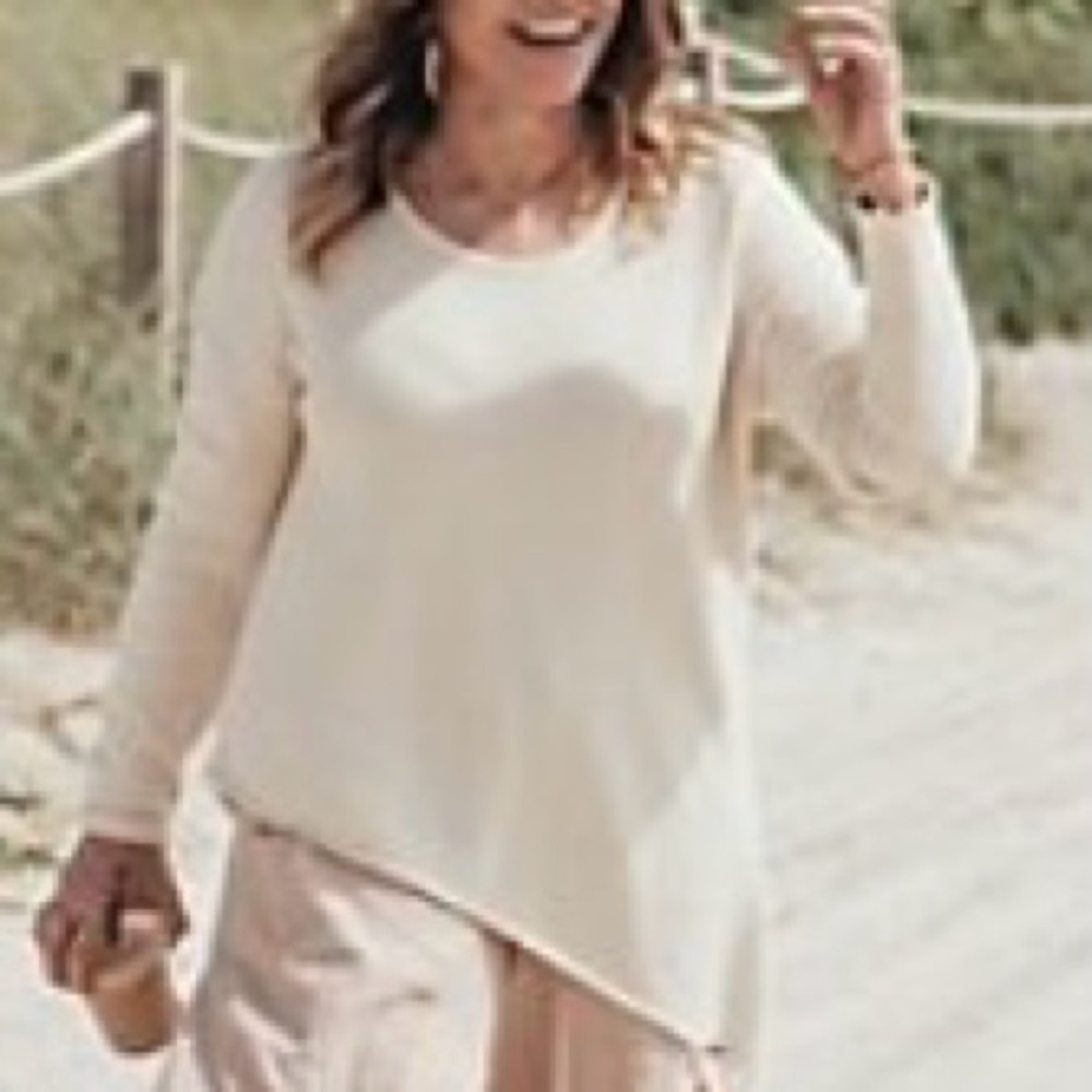 Peace Love World Asymmetrical Top Sweater Pull-Over Long Sleeve